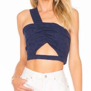 Tularosa One Shoulder Crop Top Blue Linen XXS